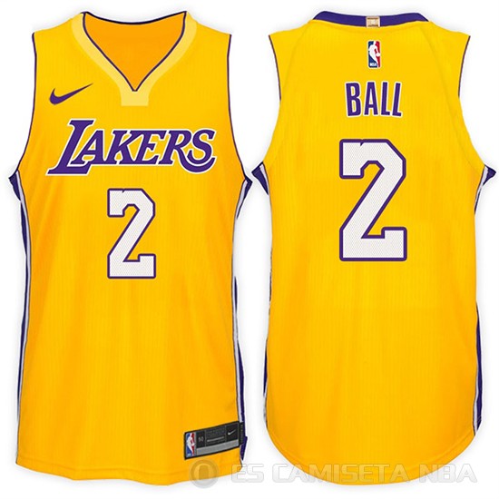Camiseta Lonzo Ball #2 Los Angeles Lakers 2017-18 Amarillo - Haga un click en la imagen para cerrar